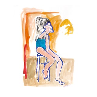 ""Young Model" Watercolor and Ink Drawing by Martha Holden For Sale