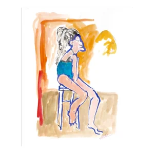 ""Young Model" Watercolor and Ink Drawing by Martha Holden