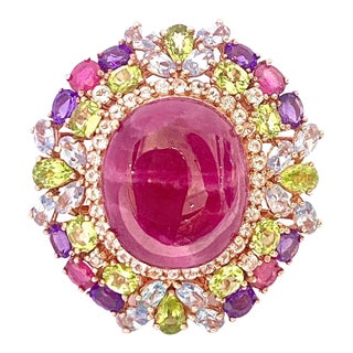 Bochic “Orient” Natural Ruby, Peridot & Amethyst Ring Set In 18 K Gold & Silver For Sale