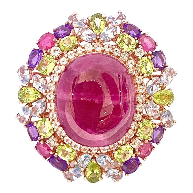 Bochic “Orient” Natural Ruby, Peridot & Amethyst Ring Set In 18 K Gold & Silver For Sale