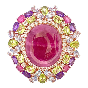 Bochic “Orient” Natural Ruby, Peridot & Amethyst Ring Set In 18 K Gold & Silver