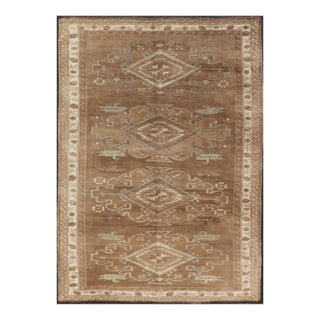 Tribal Medallion Design Turkish Antique Kars Oushak Rug in Warm Brown Tones For Sale