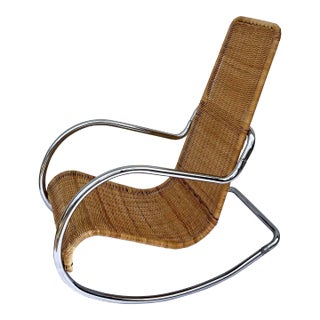 Vintage 1960 Chrome and Wicker Rocker For Sale