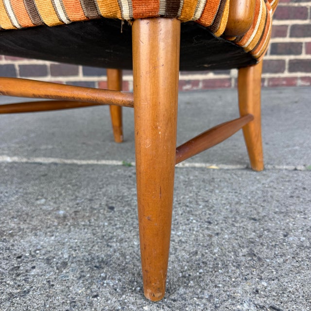Maxwell Royal Orange and Brown Striped Mid-Century Modern High Back Arm Chair For Sale In Cleveland - Image 6 of 12