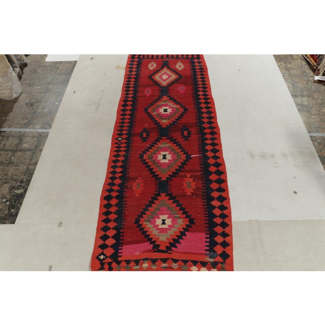 Tribal 1910s Antique Persian Kilim in Red, Pink and Blue Tribal Geometric Patterns For Sale - Image 3 of 6