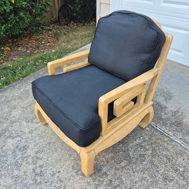 1990s Schnadig Ming Style Chow Leg Lounge Chair W/ Greek Key Arms For Sale - Image 13 of 13
