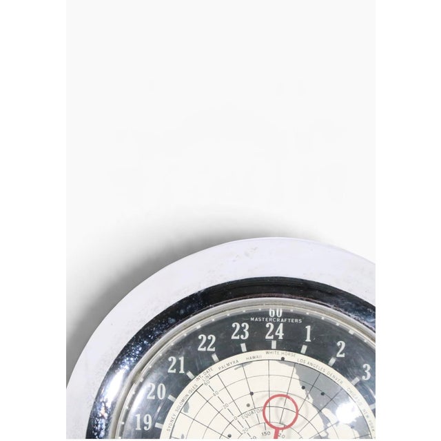 Mid-Century Modern Mid Century Wall Clock by Mastercrafters Clock and Radio Company Showing Map of Globe C. 1960's For Sale - Image 3 of 8