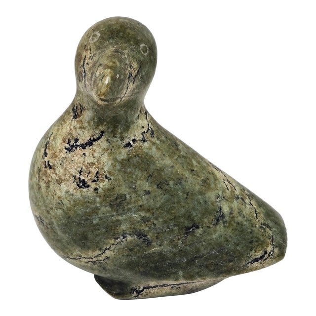 Mid-Century Inuit Soapstone Bird Sculpture, Hand-Carved & Signed in Syllabics For Sale
