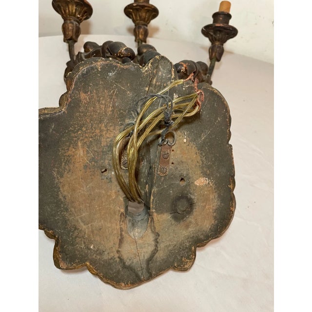Antique Ornate 19th Century Italian Gilt Wooden Electrified Wall Sconce Fixture For Sale - Image 11 of 14