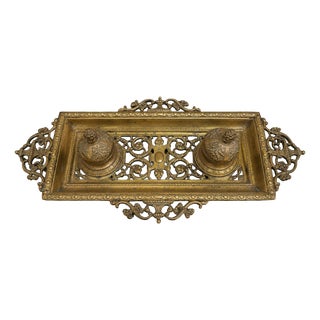 Neo-Renaissance Bronze Desk Inkwell with Openwork Decoration, 19th Century For Sale
