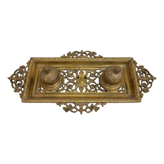 Neo-Renaissance Bronze Desk Inkwell with Openwork Decoration, 19th Century For Sale