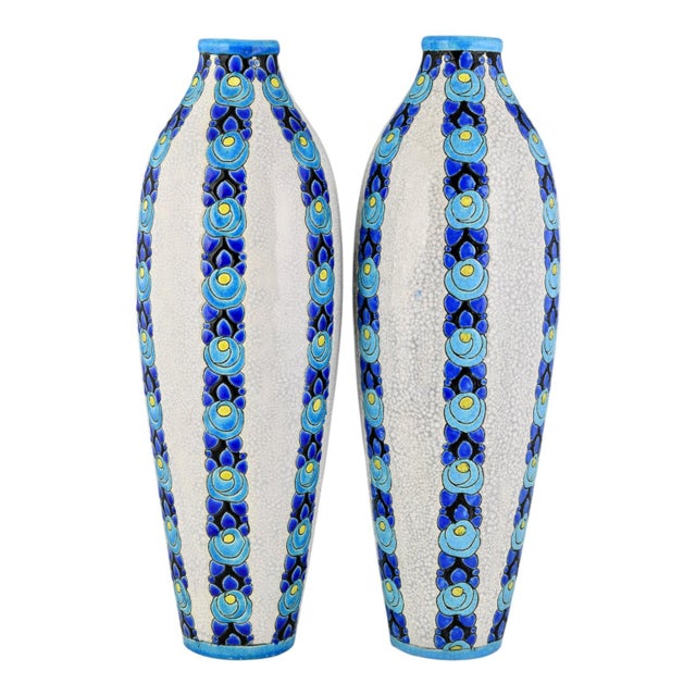 Art Deco Crackle Vases by Charles Catteau for Keramis, 1922, Set of 2 For Sale - Image 3 of 11
