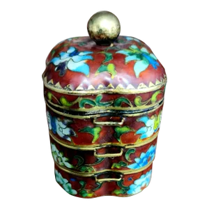 Chinese Vintage Cloisonne Fine Enamel Flower Stacking Boxes