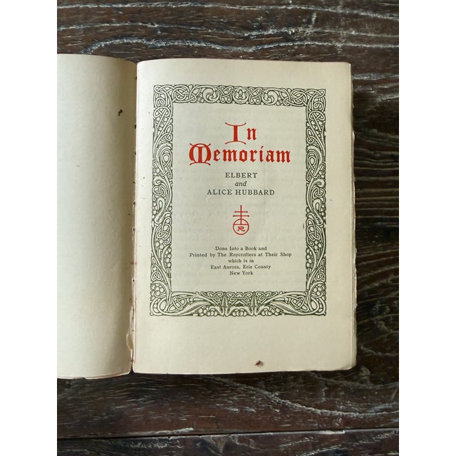 In Memoriam Elbert and Alice Hubbard 1915 Roycrofters Leather Bound Memorial Book Arts and Crafts Movement For Sale In Chicago - Image 6 of 11