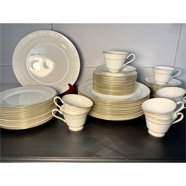 Ceramic Vintage Oxford Bone China White Lace Dinnerware Service for 12—58 Pieces For Sale - Image 7 of 8