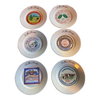1970s French Provincial Earthenware Cheese Plate Service by Saint Amand - Set of 6 For Sale