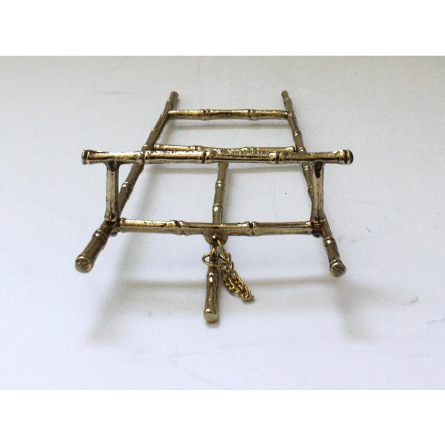 Shabby Chic Vintage Faux Bamboo Polished Brass Tabletop Easel For Sale - Image 3 of 11