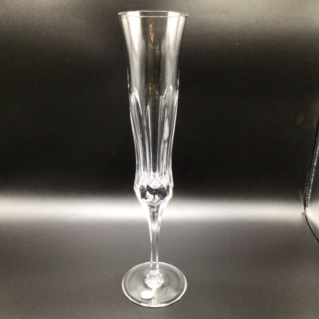 Bohemia Pair of Very Tall Bohemia Crystal Art Glass Champagne Flutes With Original Box For Sale - Image 4 of 13