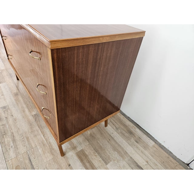 Brown Walnut-Lined Chest of Drawers with Brass Handles, 1950 For Sale - Image 8 of 18