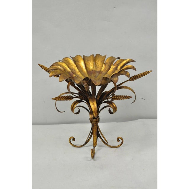Vintage Italian Hollywood Regency Gold Gilt Tole Metal Iron Compote Centerpiece For Sale - Image 12 of 12
