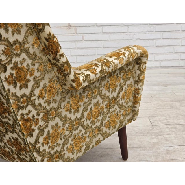 Danish Highback Armchair in Brown/Beige Furniture Fabric and Teak Wood, 1970s For Sale - Image 12 of 17