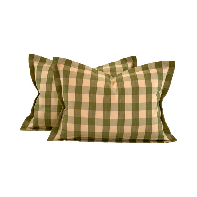 Designer Kravet Green Yellow Check Plaid Cottage Farmhouse French Country Pillow Covers- Pair For Sale In Jacksonville, FL - Image 6 of 6