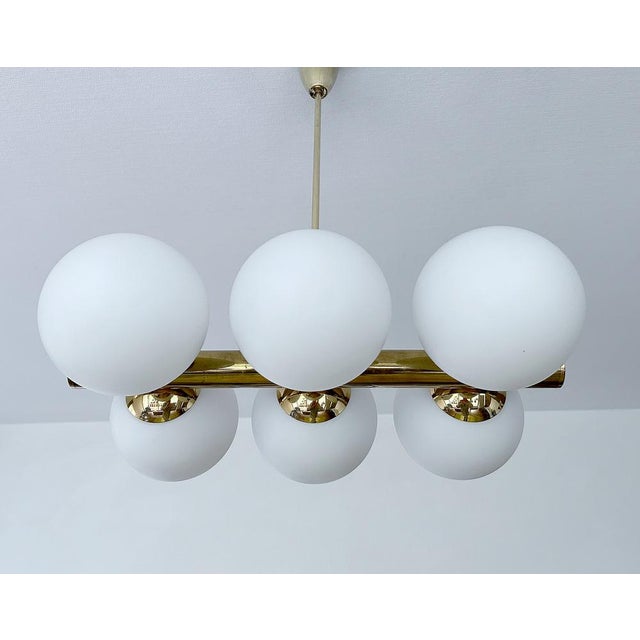 Mid-Century Modern Vintage Glass Globe Pendant Light in the style of Stilnovo, 1950s For Sale - Image 3 of 16