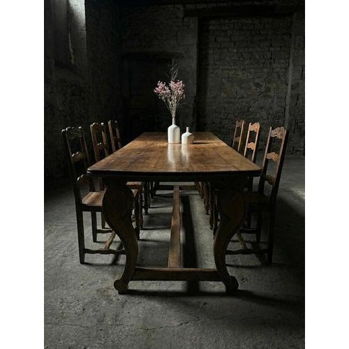 Wood Antique French Monastery Dining Table in Nutwood, 19th Century For Sale - Image 7 of 8
