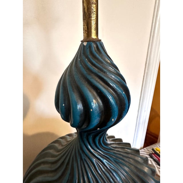 This pair of identical large table lamps are of a molded plaster or clay material in a gorgeous modern rounded shape with...