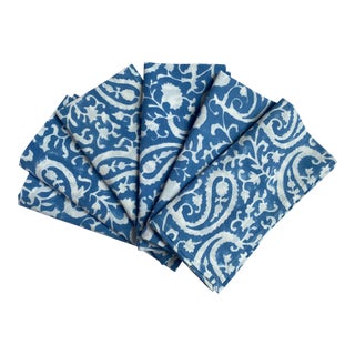 Printed Cornflower Blue Napkins- Set of 6 For Sale