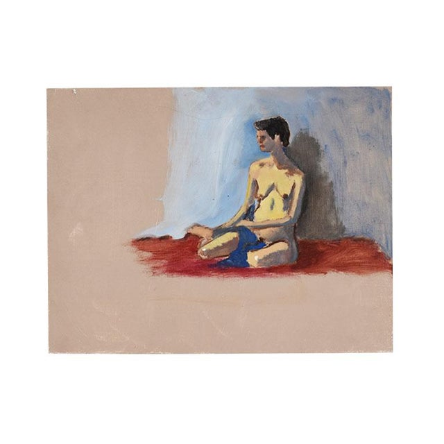 Paper Nude Portrait Painting of a Woman in Red and Blue - 12" X 16" For Sale - Image 7 of 8