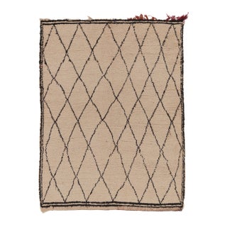 Vintage Moroccan Rug With Tribal Diamond Grid in Beige & Black - Rug & Kilim For Sale