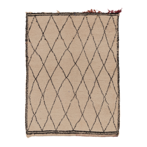 Vintage Moroccan Rug With Tribal Diamond Grid in Beige & Black - Rug & Kilim