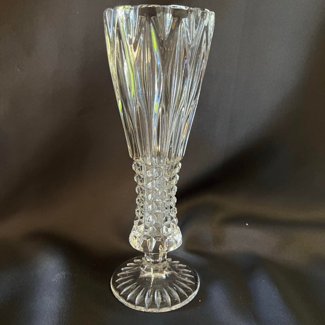 Transparent Vintage Crystal Bud Vase Trio Sculptural Cut Glass Curated Collection For Sale - Image 8 of 9