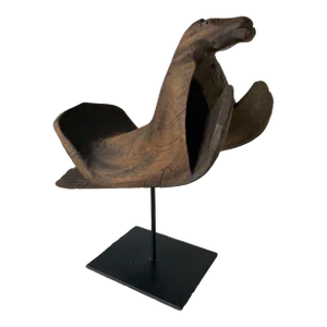 19th Century Mongolian Wooden Saddle Sculptured Horse's Head Horn