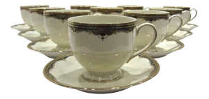 1990s Mikasa Gold Royale Coffee Cups & Saucers - Service for 10