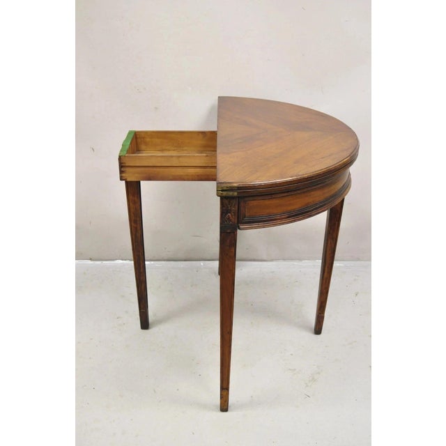 Traditional Antique Mahogany Demilune Flip Top Console Game Table With Hidden Drawer For Sale - Image 3 of 13
