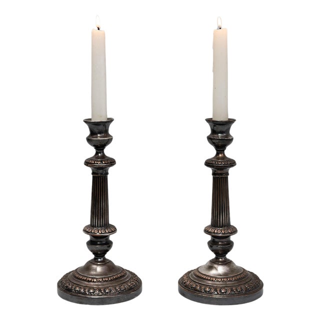 19th Century French Silver-Plated Candle Holders - A Pair For Sale