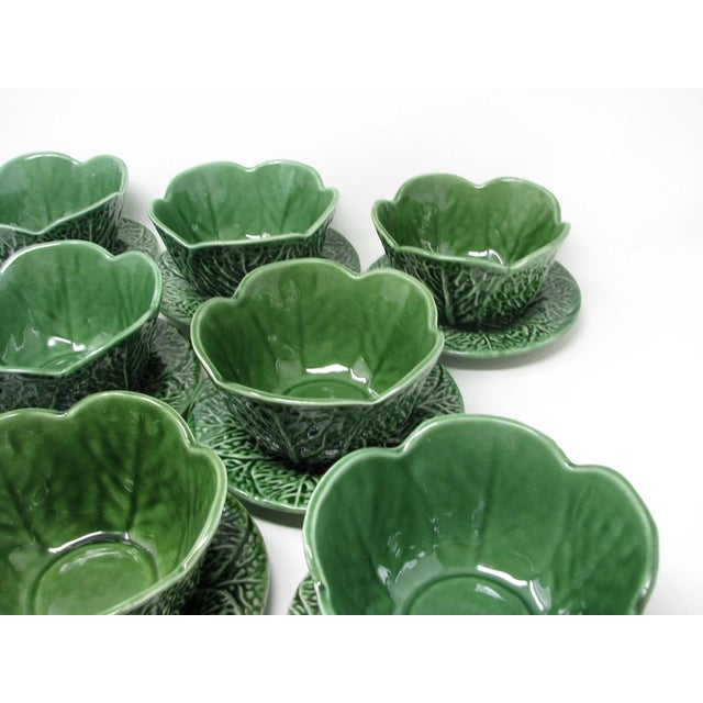 Vintage Majolica Green Cabbage Leaf Bowls and Underplates 16 Pieces
