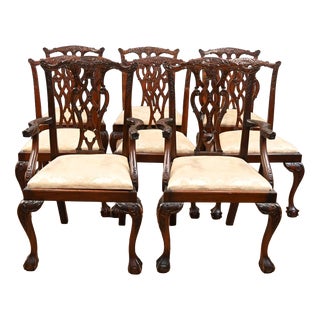 Vintage Chippendale Dining Chairs in Revival Mahogany, 1920s, Set of 8 For Sale