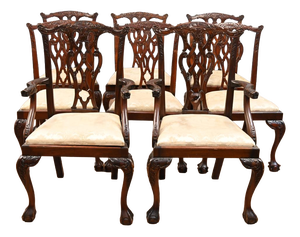 Vintage Chippendale Dining Chairs in Revival Mahogany, 1920s, Set of 8