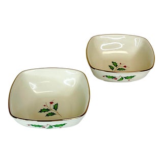 1980s Vintage Hollywood Regency Lenox Christmas Holiday Sauce Dip Bowls - Set of 2 For Sale