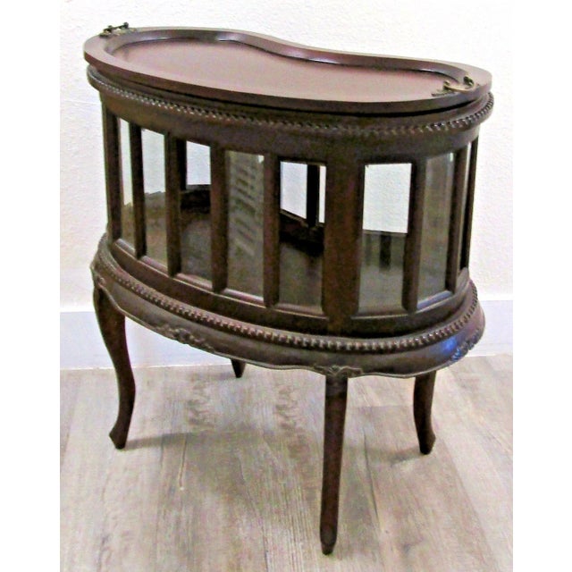 1930's Queen Anne Mahogany Kidney Shaped Beveled Glass Tray Top Drink Cabinet For Sale - Image 16 of 18