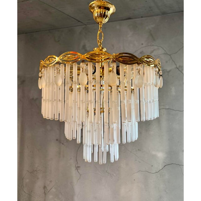 Metal Chandelier with Opaline Glass Rods, Italy, 1970s For Sale - Image 7 of 9
