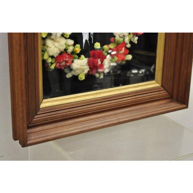 Brown Victorian Mahogany Deep Shadow Box Frame Felt Cotton Mourning Wreath Wall Art For Sale - Image 8 of 11
