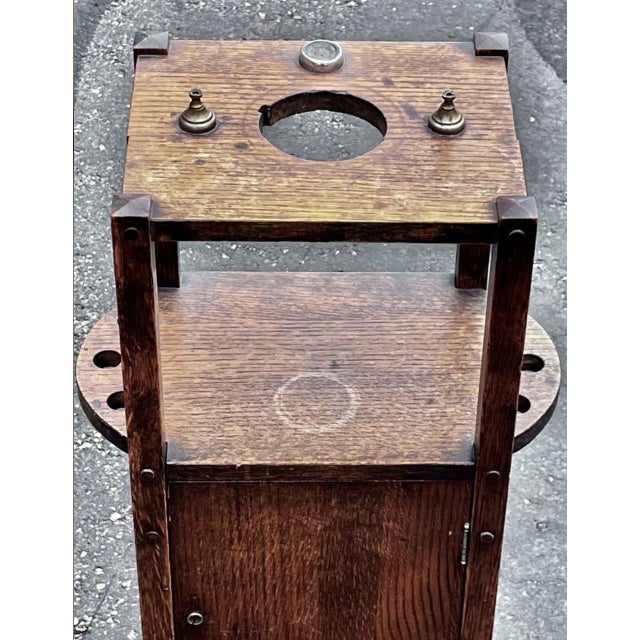 Early 20th Century Antique Solid Oak Mission Style Pipe Smoke Stand For Sale - Image 4 of 5