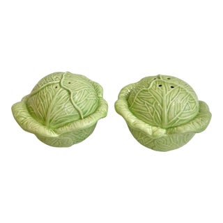 1970’s Holland Mold Majolica Style Cabbage Salt and Pepper Shakers - A Pair For Sale