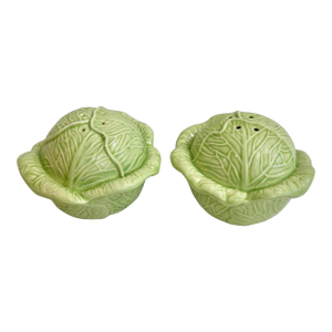 1970’s Holland Mold Majolica Style Cabbage Salt and Pepper Shakers - A Pair