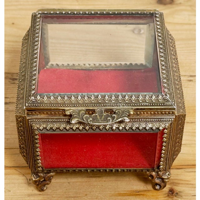 Vintage Ormolu Brass and Beveled Glass Jewelry Casket For Sale In Kansas City - Image 6 of 11