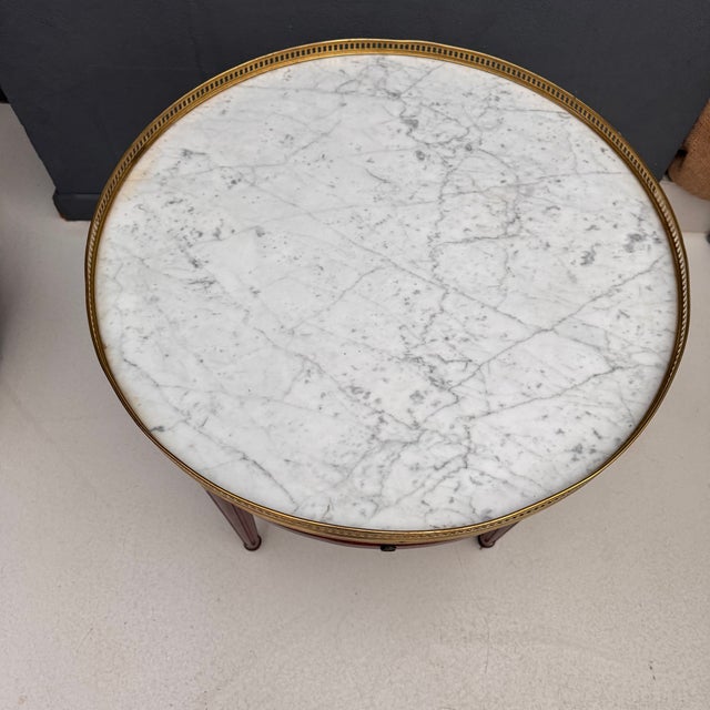 Brown French Louis XVI Style Bouillotte Table with Marble Top and Leather Slides, 1920s For Sale - Image 8 of 18